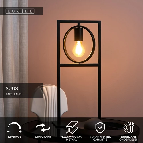 Lucide SUUS - Tafellamp - 1xE27 - Zwart - USP